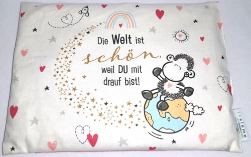 Traumhafte Genusswelten Kirschkernkissen Die Welt ist schön, Weil Du mit Drauf bist! von Sheepworld von Traumhafte Genusswelten
