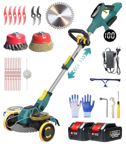 Traumheim Rasentrimmer mit Akku, 5-IN-1 Rasentrimmer mit Unkrautbürste/Rädern, 21V/2 * 4.0Ah Akku Rasentrimmer, Bürstenloser Motor Akku Freischneider, Akku Motorsense für Rasen, Garten, Hof Traumheim Rasentrimmer mit Akku, 5-IN-1 Rasentrimmer mit Unkrautbürste/Rädern, 21V/2 * 4.0Ah Akku Rasentrimmer, Bürstenloser Motor Akku Freischneider, Akku Motorsense für Rasen, Garten, Hof von Traumheim