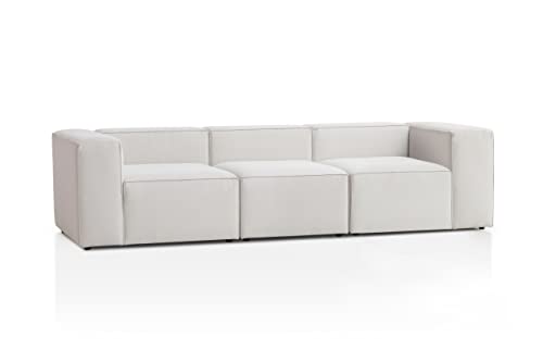 Genua Modular Sofa 3-Sitzer, individuell kombinierbare Wohnlandschaft bestehend aus Sitzelement mit Armteil links und rechts + Sitzelement ohne Armteil - strapazierfähiges Möbelgewebe, weiß von Traumnacht