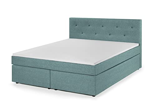 Traumnacht Boxspringbett, mit 7-Zonen Tonnentaschenfederkernmatratzen (H2) und Komfortschaumtopper, leichter Aufbau, produziert nach deutschem Qualitätsstandard, 140 x 200 cm in türkis von Traumnacht