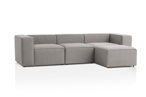 Traumnacht Genua Modular Ecksofa, individuell kombinierbare Wohnlandschaft aus Sitzelement mit Armteil Links, rechts, Sitzelement ohne Armteil und Hocker - strapazierfähiges Möbelgewebe, hellgrau von Traumnacht