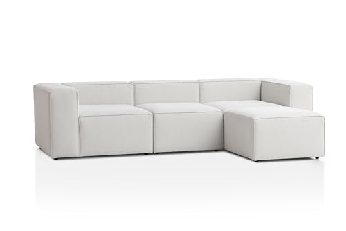 Traumnacht Genua Modular Ecksofa, individuell kombinierbare Wohnlandschaft aus Sitzelement mit Armteil Links, rechts, Sitzelement ohne Armteil und Hocker - strapazierfähiges Möbelgewebe, weiß von Traumnacht