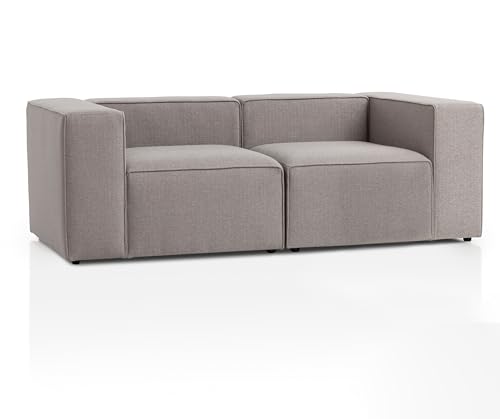 Genua Modular Sofa 2-Sitzer, individuell kombinierbare Wohnlandschaft bestehend aus Sitzelement mit Armteil links und rechts - strapazierfähiges Möbelgewebe, hellgrau von Traumnacht
