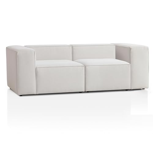 Genua Modular Sofa 2-Sitzer, individuell kombinierbare Wohnlandschaft bestehend aus Sitzelement mit Armteil links und rechts - strapazierfähiges Möbelgewebe, weiß von Traumnacht