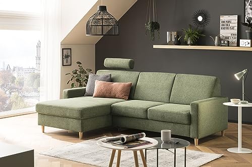 Traumnacht Limoux Sofa 2-Sitzer mit Recamiere, links und verstellbarer Kopfstütze, grün, produziert nach deutschem Qualitätsstandard von Traumnacht