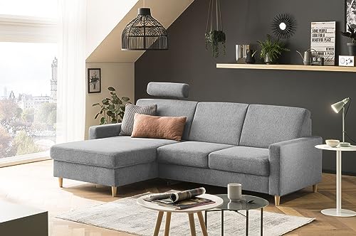 Traumnacht Limoux Sofa 2-Sitzer mit Recamiere, rechts und verstellbarer Kopfstütze, hellgrau, produziert nach deutschem Qualitätsstandard von Traumnacht