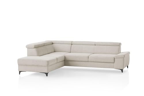 Traumnacht Montpellier Ecksofa 3-Sitzer mit festem Anbauelement (Hocker) inkl. Schlaffunktion, Bettkasten rechts und verstellbarem Kopfteil, beige, produziert nach deutschem Qualitätsstandard von Traumnacht