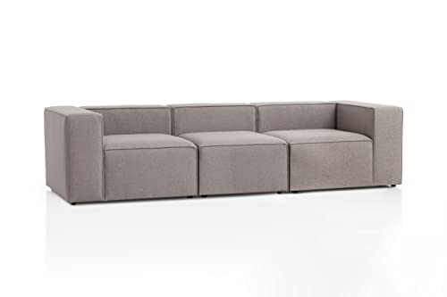 Genua Modular Sofa 3-Sitzer, individuell kombinierbare Wohnlandschaft bestehend aus Sitzelement mit Armteil links und rechts + Sitzelement ohne Armteil - strapazierfähiges Möbelgewebe, hellgrau von Traumnacht