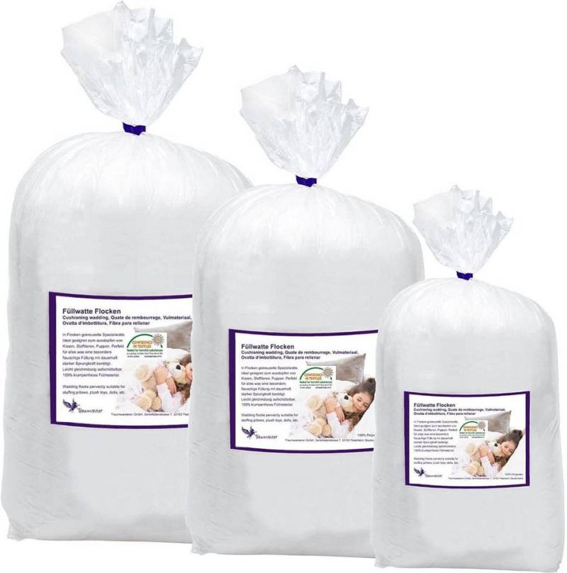 Traumreiter Bastelfilz Füllwatte mit Extra Power I silikonisierte Flauschige Faserbällchen I Kissen Füllung 95° waschbar + Trockner I 100% Polyester Watte basteln Kissenfüllung Füllmaterial Füllstoff, Made in Germany mit silikonisierten Polyester von Traumreiter