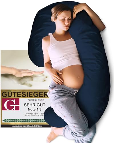 Traumreiter Schwangerschaftskissen mit Memory Foam Körperunterstützung und Bezug Blau, zum Schlafen, J-Form Seitenschläferkissen XXL Stillkissen Schwangerschaft Komfortkissen Erwachsene (Visco J L) von Traumreiter