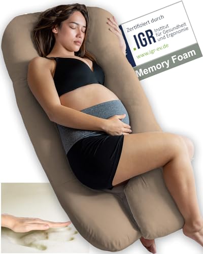 Traumreiter Schwangerschaftskissen Memory Foam Hybrid mit Bezug braun, Seitenschläferkissen zum Schlafen, U-Form Body Pillow Stillkissen Schwangerschaft Komfortkissen Erwachsene (Visco XL) von Traumreiter