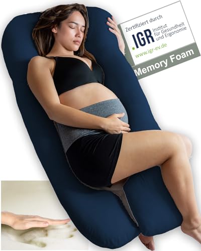 Traumreiter Schwangerschaftskissen mit Memory Foam Körperunterstützung & Bezug Blau, U-Form Body Pillow, Seitenschläferkissen zum Schlafen Schwangerschaft Kissen Komfortkissen Erwachsene (Visco M) von Traumreiter