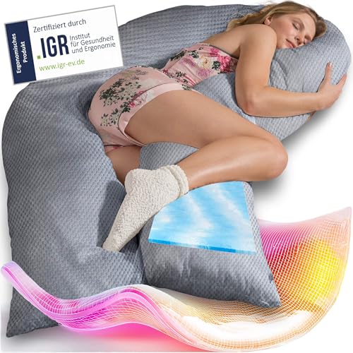 Traumreiter Seitenschläferkissen Visco L langes Wendekissen Memory Foam [orthopädisch] + Watte Seite | Schwangerschaftskissen zum Schlafen, Stillkissen Kissen, Komfortkissen mit Bezug Grau Deluxe von Traumreiter