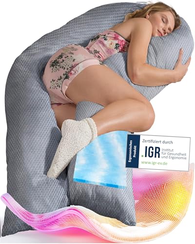 Traumreiter Seitenschläferkissen Visco XL langes Wendekissen Memory Foam [orthopädisch] + Watte Seite | Schwangerschaftskissen zum Schlafen, Stillkissen Kissen, Komfortkissen mit Bezug Grau Deluxe von Traumreiter