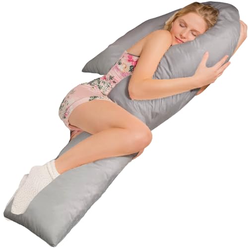 Traumreiter Seitenschläferkissen Visco J Form L langes Wendekissen mit Memory Foam Stütze [orthopädisch] Schwangerschaftskissen zum Schlafen | Stillkissen XXL Kissen Komfortkissen mit Bezug Grau Eco von Traumreiter