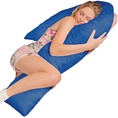 Traumreiter Seitenschläferkissen Visco J Form Wendekissen mit Memory Foam Stütze [orthopädisch] Schwangerschaftskissen zum Schlafen, Stillkissen XXL Kissen, Body Pillow, Komfortkissen mit Bezug Blau von Traumreiter