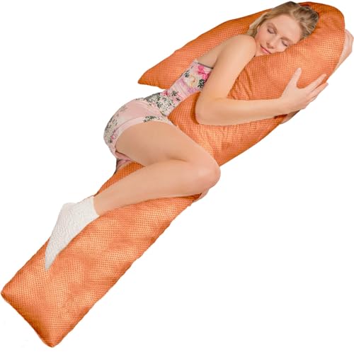 Traumreiter Seitenschläferkissen Visco J Form XL langes Wendekissen mit Memory Foam Stütze [orthopädisch] Schwangerschaftskissen zum Schlafen, Stillkissen XXL Kissen Komfortkissen mit Bezug Kupfer Rot von Traumreiter