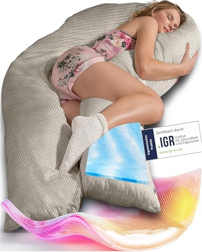 Traumreiter Seitenschläferkissen Visco XXL langes Wendekissen Memory Foam [orthopädisch] + Watte Seite | Schwangerschaftskissen zum Schlafen, Stillkissen Kissen, Komfortkissen mit Bezug Leinenfarbig von Traumreiter