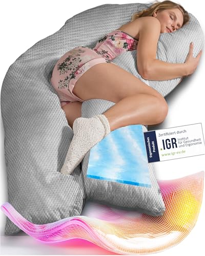 Traumreiter Seitenschläferkissen Visco XXL langes Wendekissen Memory Foam [orthopädisch] + Watte Seite | Schwangerschaftskissen zum Schlafen, Stillkissen Kissen, Komfortkissen mit Bezug Silber Deluxe von Traumreiter