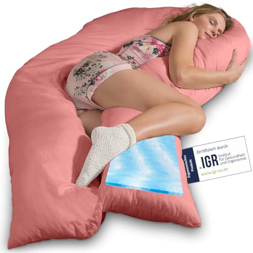Traumreiter Seitenschläferkissen Visco XXL mit Bezug Baumwolle Altrosa - Hybrid Kissen + 1cm Memory Foam - U förmiges Schwangerschaftskissen Gel Body Pillow Komfortkissen Ergonomie Zertifiziert Traumreiter Seitenschläferkissen Visco XXL mit Bezug Baumwolle Altrosa - Hybrid Kissen + 1cm Memory Foam - U förmiges Schwangerschaftskissen Gel Body Pillow Komfortkissen Ergonomie Zertifiziert von Traumreiter