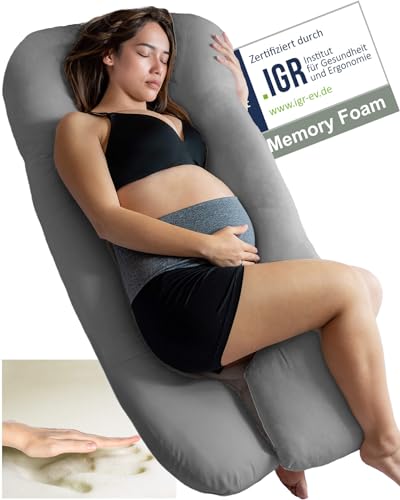 Traumreiter Seitenschläferkissen mit Memory Foam Körperunterstützung & Bezug Grau, U-Form Body Pillow, Schwangerschaftskissen zum Schlafen Schwangerschaft Kissen Komfortkissen Erwachsene (Visco L) von Traumreiter