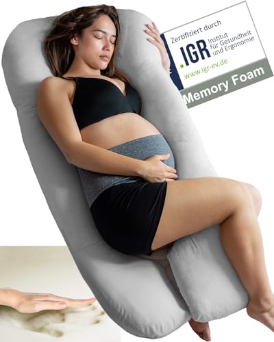 Traumreiter Seitenschläferkissen mit Memory Foam Körperunterstützung & Bezug Silber, U-Form Body Pillow, Schwangerschaftskissen zum Schlafen Schwangerschaft Kissen Komfortkissen Erwachsene (Visco L) von Traumreiter