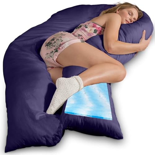 Traumreiter Visco XXL Seitenschläferkissen mit Bezug Baumwolle Marine - Hybrid Kissen + 1cm Memory Foam - U förmiges Schwangerschaftskissen Gel Body Pillow Komfortkissen Ergonomie Zertifiziert von Traumreiter