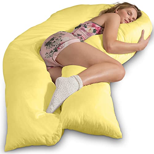 Traumreiter Visco XXL Seitenschläferkissen mit Bezug Baumwolle Sonnengelb - Hybrid Kissen + 2cm Memory Foam - U förmiges Schwangerschaftskissen Gel Body Pillow Komfortkissen - Lagerungskissen Traumreiter Visco XXL Seitenschläferkissen mit Bezug Baumwolle Sonnengelb - Hybrid Kissen + 2cm Memory Foam - U förmiges Schwangerschaftskissen Gel Body Pillow Komfortkissen - Lagerungskissen von Traumreiter