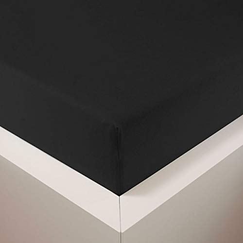 TRAUMSCHLAF Jersey Elasthan Spannbettlaken Samtweich schwarz, 90x200-120x220 cm von Traumschlaf