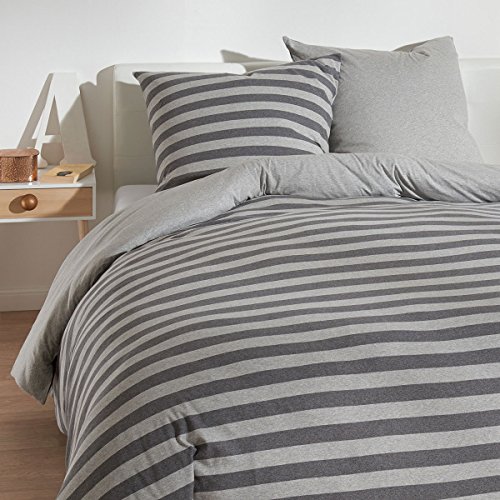 Traumschlaf Jersey Melange Wendebettwäsche Stripe grau von Traumschlaf