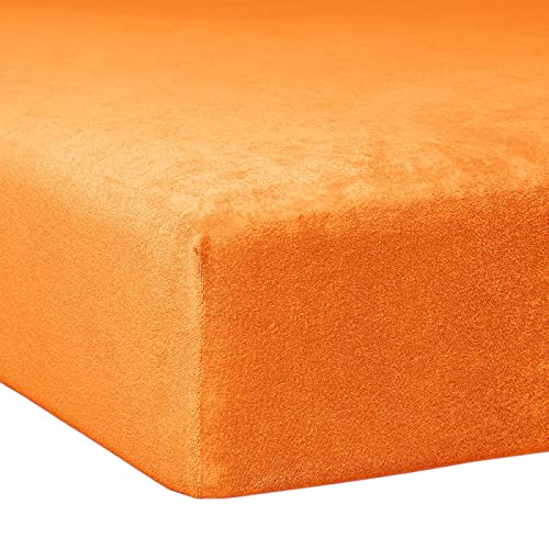 TRAUMSCHLAF weiches, elastisches Flausch Biber Boxspring Matratzen Spannbettlaken mit Rundumgummi, Größen 90x190 cm - 100x200 cm orange von Traumschlaf