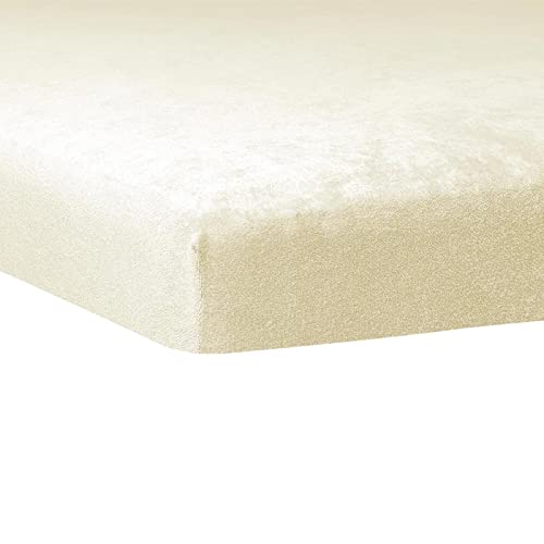 TRAUMSCHLAF weiches, elastisches Flausch Biber Boxspring Topper Spannbettlaken mit Rundumgummi, Größen 120x200 cm - 130x200 cm Natur von Traumschlaf