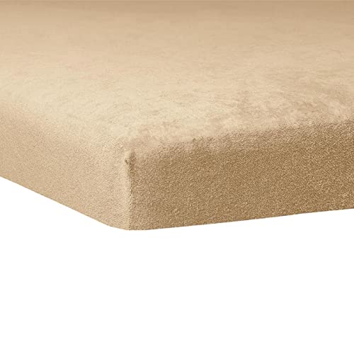 TRAUMSCHLAF weiches, elastisches Flausch Biber Boxspring Topper Spannbettlaken mit Rundumgummi, Größen 90x190 cm - 100x200 cm Sand von Traumschlaf