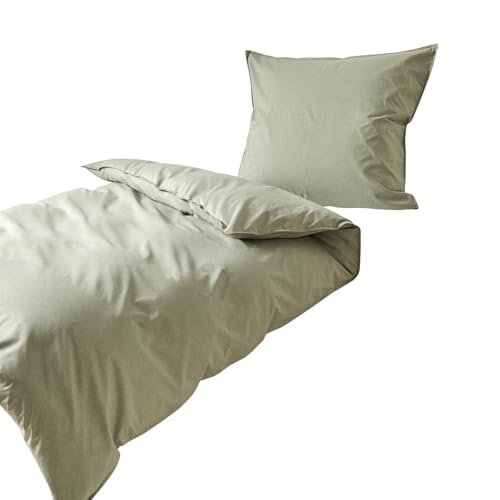 Traumschlaf Basic Uni Bettwäsche Chambray Olive, 1 Bettbezug 135 x 200 cm + 1 Kissenbezug 80 x 80 cm von Traumschlaf