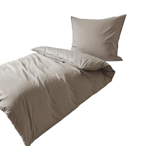Traumschlaf Basic Uni Bettwäsche Chambray grau, Kissenbezug einzeln 80x80 cm von Traumschlaf