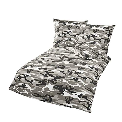 Traumschlaf Renforcé Camouflage Graphit Bettwäsche Set • mega Design im Tarnmotiv 100% Baumwolle Reißverschluss • 155x220 cm + 80x80 cm von Traumschlaf