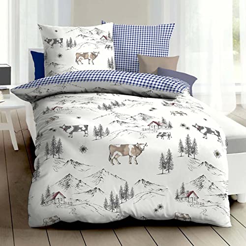 Traumschlaf Biber Bettwäsche Allgäu blau 1 Bettbezug 135 x 200 cm + 1 Kissenbezug 80 x 80 cm von Traumschlaf