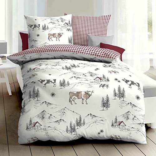 Traumschlaf Biber Bettwäsche Allgäu rot 1 Bettbezug 135 x 200 cm + 1 Kissenbezug 80 x 80 cm von Traumschlaf