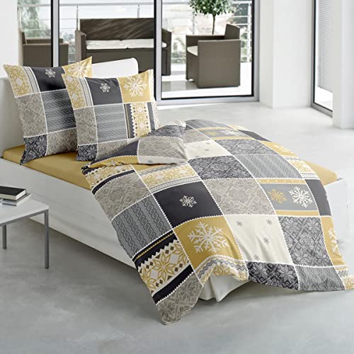 Traumschlaf Biber Bettwäsche Nyon gelb 1 Bettbezug 135 x 200 cm + 1 Kissenbezug 80 x 80 cm von Traumschlaf