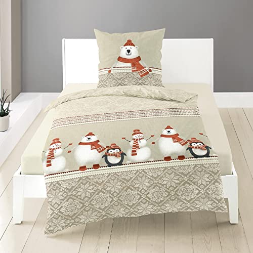 Traumschlaf Biber Bettwäsche Weihnachtstiere beige 1 Bettbezug 155 x 200 cm + 1 Kissenbezug 80 x 80 cm von Traumschlaf