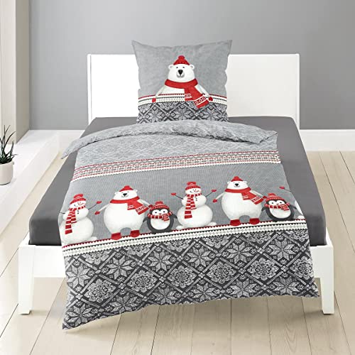 Traumschlaf Biber Bettwäsche Weihnachtstiere grau 1 Bettbezug 135 x 200 cm + 1 Kissenbezug 80 x 80 cm von Traumschlaf