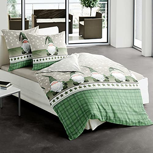 Traumschlaf Biber Bettwäsche Wichtelmännchen grün 1 Bettbezug 135 x 200 cm + 1 Kissenbezug 80 x 80 cm von Traumschlaf