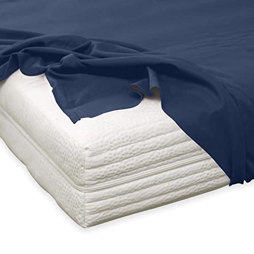TRAUMSCHLAF kuschelig weiches Feinbiber Haustuch Bettlaken aus 100% Baumwolle ohne Spanngummi in weiteren Farben, Größen 220x260 cm Marine von Traumschlaf