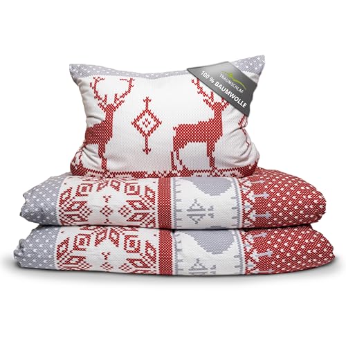 Traumschlaf Feinflanell Bettwäsche Hirsch 1 Bettbezug 155 x 220 cm + 1 Kissenbezug 80 x 80 cm von Traumschlaf