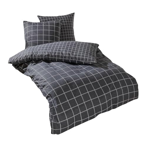 Traumschlaf Feinflanell Bettwäsche Karo anthrazit 1 Bettbezug 135 x 200 cm + 1 Kissenbezug 80 x 80 cm von Traumschlaf