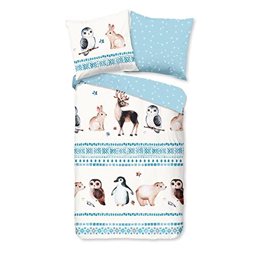 Traumschlaf Flanell Bettwäsche Hirsche Eule Hase 1 Bettbezug 135 x 200 cm + 1 Kissenbezug 80 x 80 cm von Traumschlaf