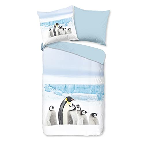 Traumschlaf Flanell Bettwäsche Pinguin weiß 1 Bettbezug 135 x 200 cm + 1 Kissenbezug 80 x 80 cm von Traumschlaf