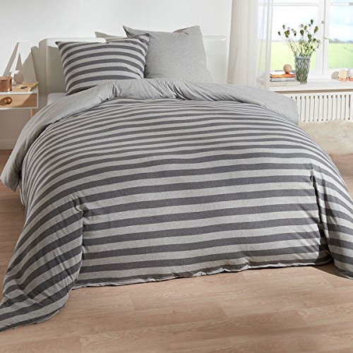 Traumschlaf Jersey Melange Wendebettwäsche Stripe grau 1 Bettbezug 200 x 200 cm + 2 Kissenbezüge 80 x 80 cm von Traumschlaf