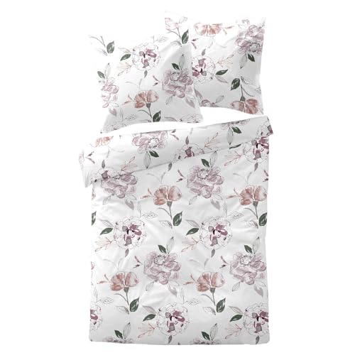 Traumschlaf Moderne Biber Bettwäsche Atherton Rose kuschelig weich aus 100% Baumwolle mit Reißverschluss - Made in Germany 200x220 cm + 2X 80x80 cm von Traumschlaf