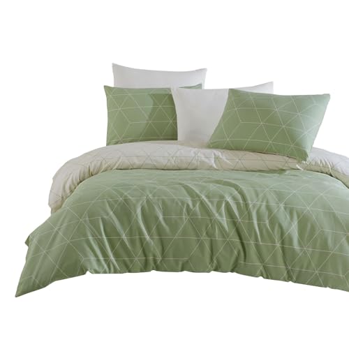 Traumschlaf Renforcé Bettwäsche • Modernes Linien-Design aus 100 % Baumwolle • mit Reißverschluss • moderner Look • 155x220 cm + 80x80 cm grün von Traumschlaf